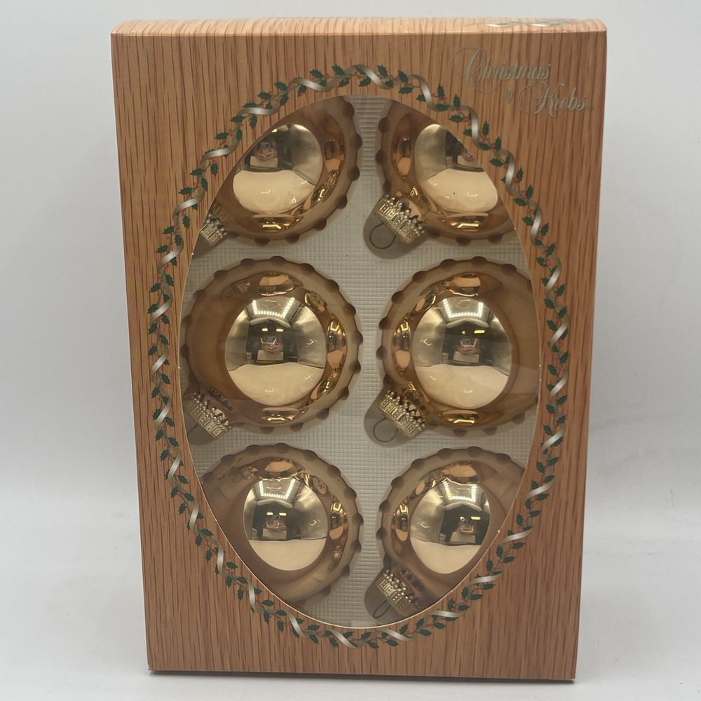 Krebs Christmas Ornaments Gold‎  Designer Glass  With Crowns Set of 6